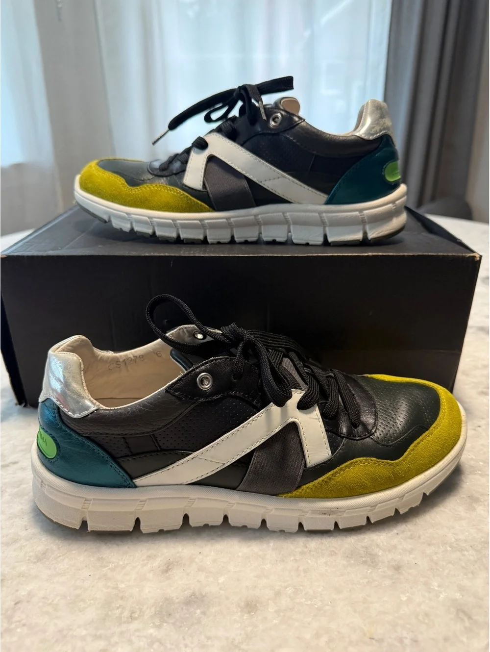DOLCE & GABBANA Men Light Leather Sneaker Shoes Gray Yellow 39 US 6 UK 5